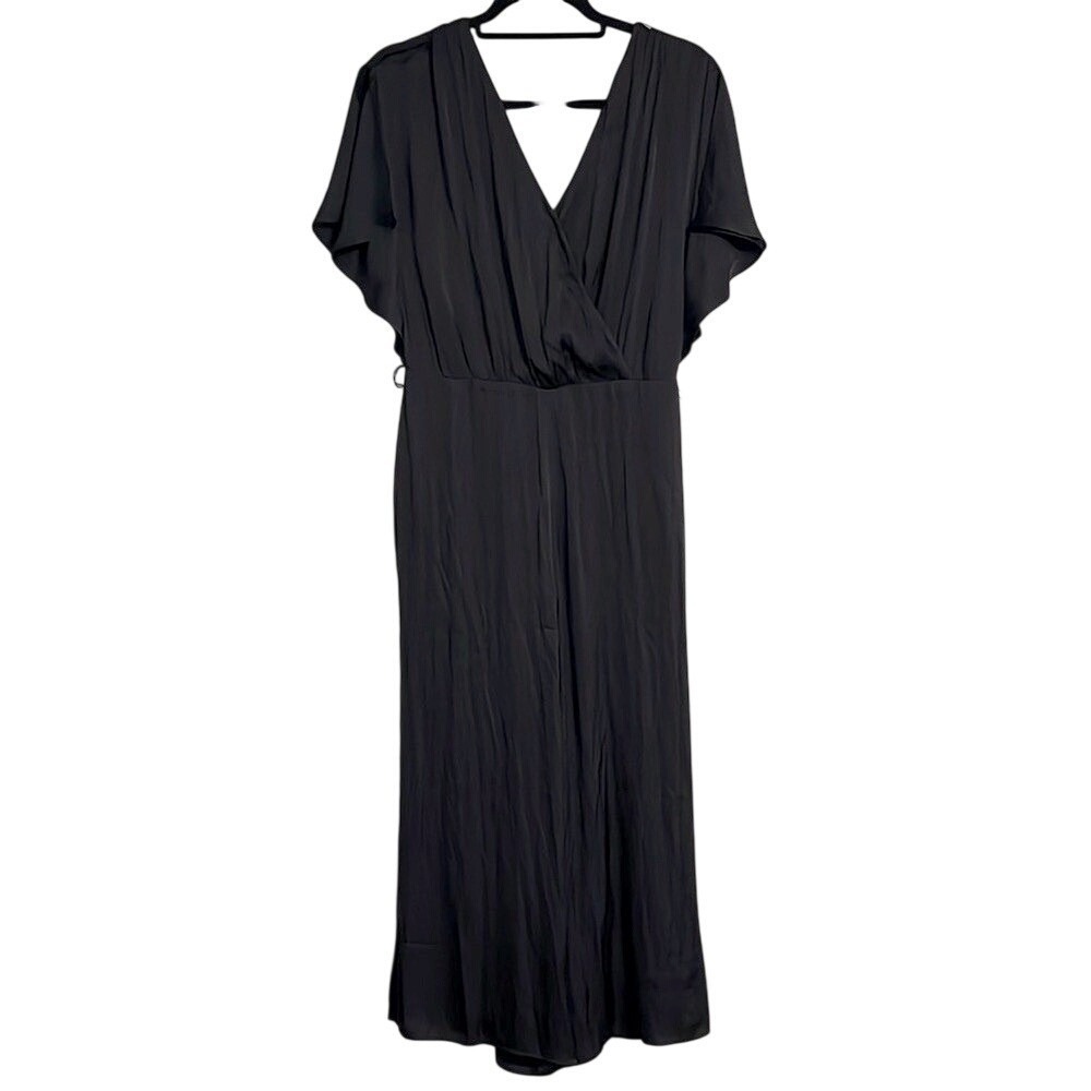 Express Cropped Wide Leg Cocktail V-Neck Jumpsuit Party Pants Black Formal Small